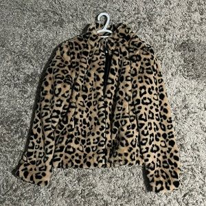 Animal print faux fur coat